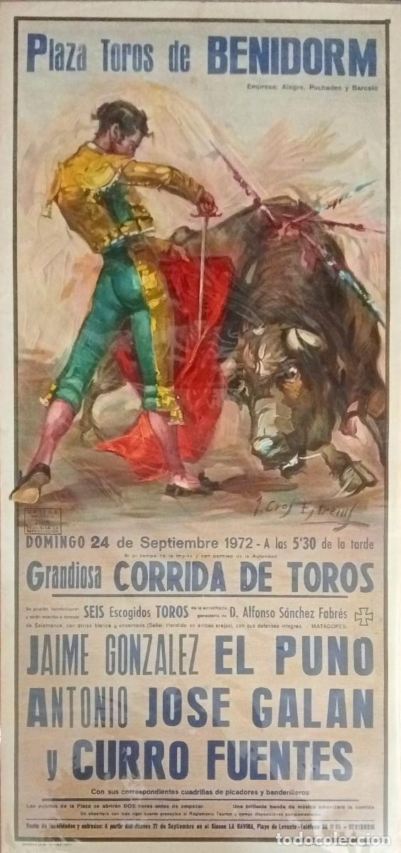 Carteles Toros: CARTEL PLAZA TOROS DE BENIDORM - 24 SEPTIEMBRE 1972 - ORIGINAL 73 x 35 Cm.