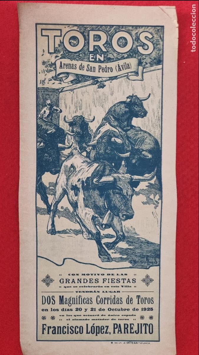 Carteles Toros: CARTEL DE TOROS ARENAS DE SAN PEDRO AVILA FRANCISCO LOPEZ Y PAREJITO RUANO LLOPIS ORIGINAL T5