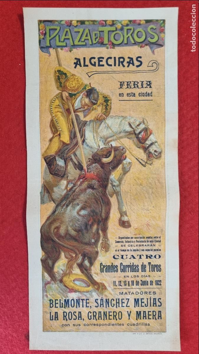 Carteles Toros: CARTEL TOROS ALGECIRAS FERIA 1922 CADIZ BELMONTE SANCHEZ MEJIAS GRANERO LA ROSA ORIGINAL T5