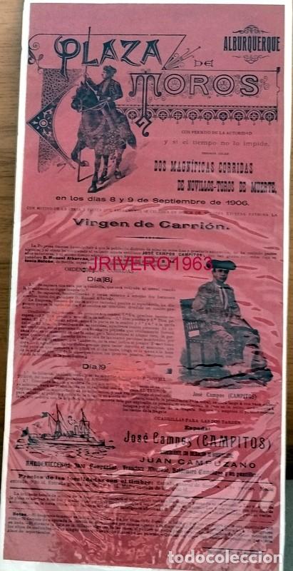 Carteles Toros: ALBURQUERQUE, 1906, CARTEL CORRIDA DE TOROS, JOSE CAMPOS, CAMPITOS, 21X43 CMS