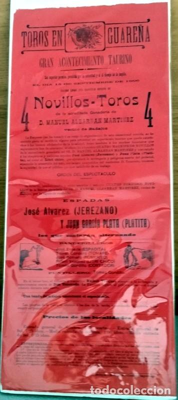 Carteles Toros: GUARE&Ntilde;A, 1906, CARTEL CORRIDA DE TOROS, JEREZANO Y PLATITA, 19X42 CMS