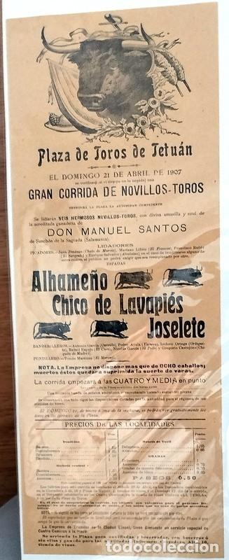 Carteles Toros: TETUAN, 1907, CARTEL CORRIDA DE TOROS, ALHAME&Ntilde;O, CHICO DE LAVAPIES Y JOSELETE, 16X41 CMS
