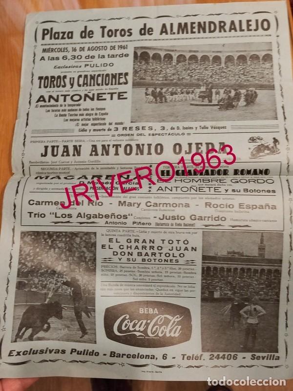 Carteles Toros: ALMENDRALEJO, 1961 , CARTEL ESPECTACULO COMICO TAURINO, 31X44 CMS