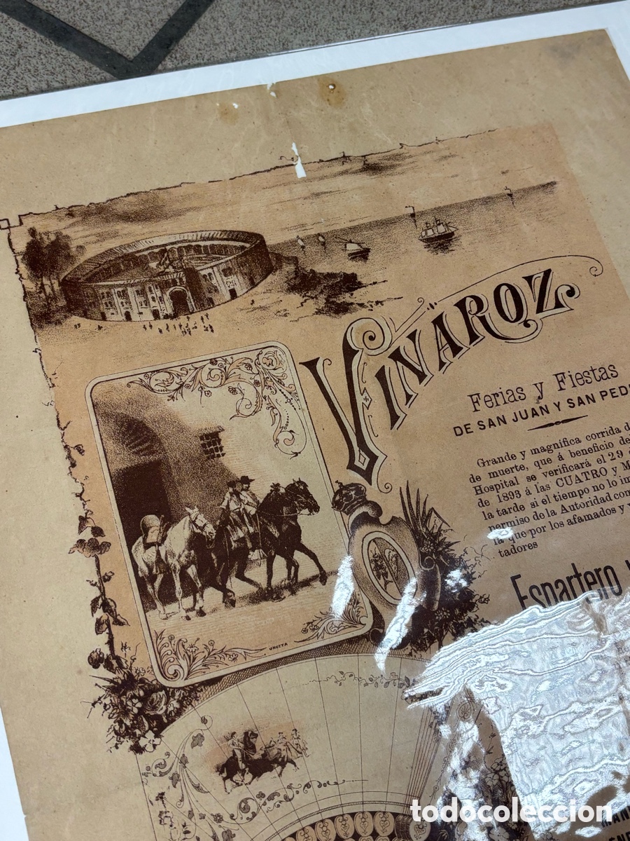 Plakate Stiere: CARTEL DE TOROS VINAROZ. BENEFICIO SANTO HOSPITAL 1893. LITOGRAF&Iacute;A PORTABELLA. 47X29 CM APR&Oacute;X.