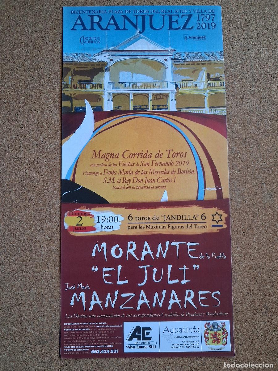 Carteles Toros: Cartel de toros. Aranjuez. 2 junio 2019. Morante de la Puebla, El Juli, Jos&eacute; Mar&iacute;a Manzanares.
