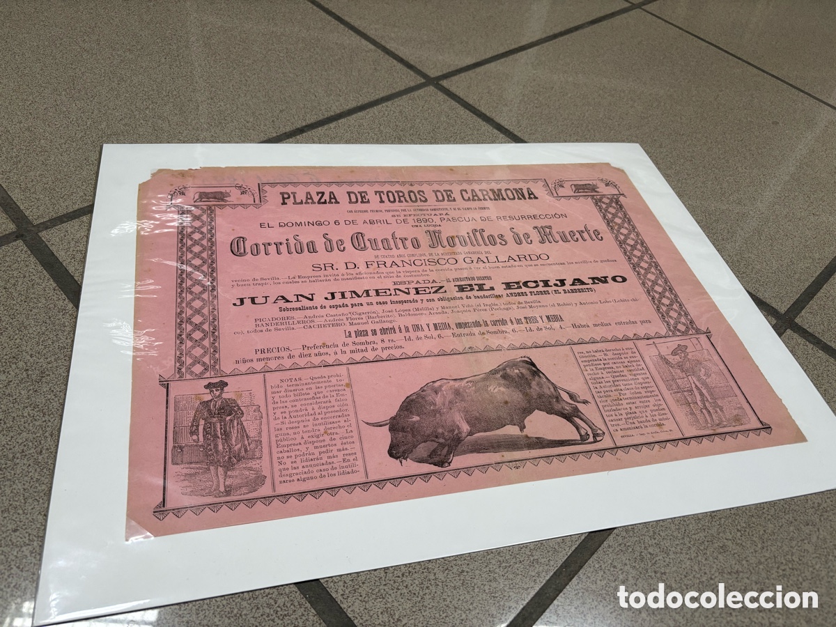 Bull Posters: CARTEL DE TOROS CARMONA 1890. PASCUA DE RESURRECCI&Oacute;N. 43X31 CM APR&Oacute;X.