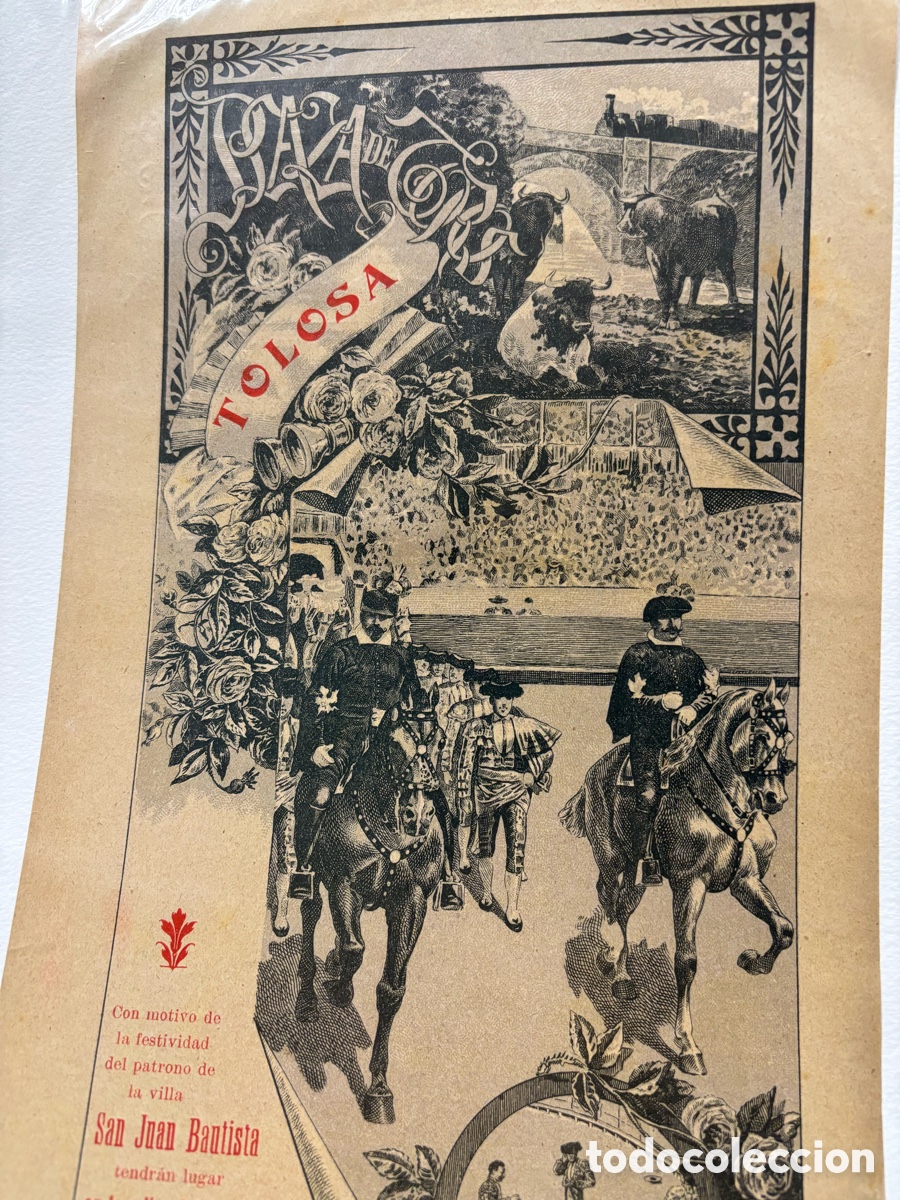 Plakate Stiere: CARTEL DE TOROS TOLOSA, CUIPUZCOA.1905. FIESTA SAN JUAN BAUTISTA 48X20 CM APR&Oacute;X.