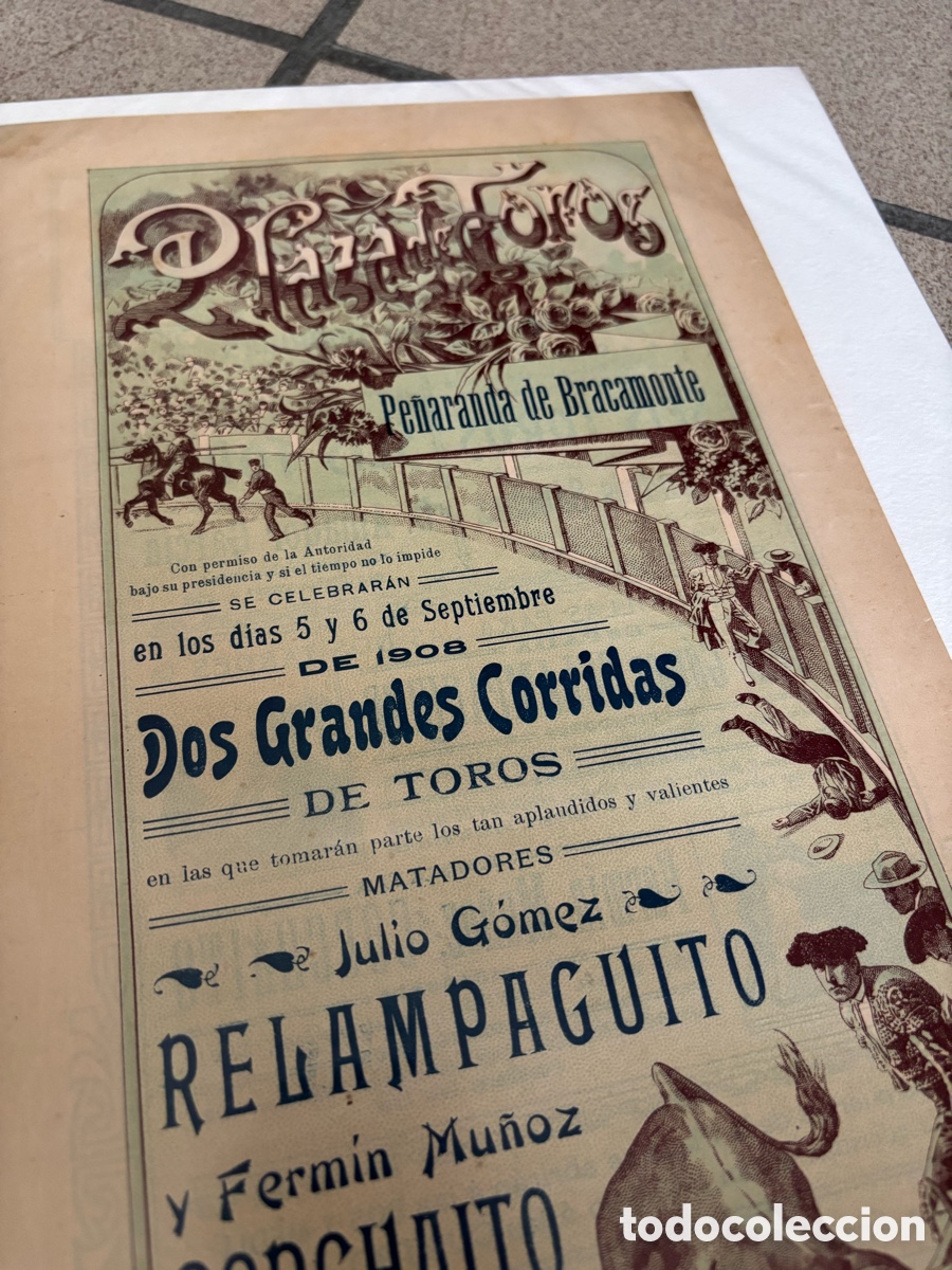 Affissi Tauromachia: CARTEL TOROS PE&Ntilde;ARANDA DE BRACAMONTE, SALAMANCA, 1908 48X20 CM APR&Oacute;X