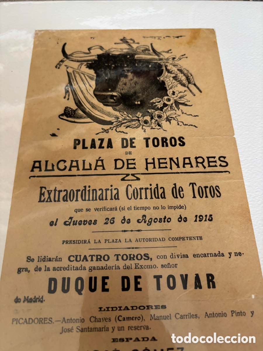 Cartazes Touros: CARTEL TOROS ALCALA DE HENARES 1915. GALLITO. 42X15 CM APR&Oacute;X