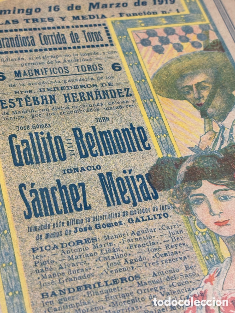 Affissi Tauromachia: CARTEL TOROS DE TOMA DE ALTERNATIVA DE IGNACIO S&Aacute;NCHEZ MEJ&Iacute;AS 1919. BARCELONA 50X17 CM APR&Oacute;X
