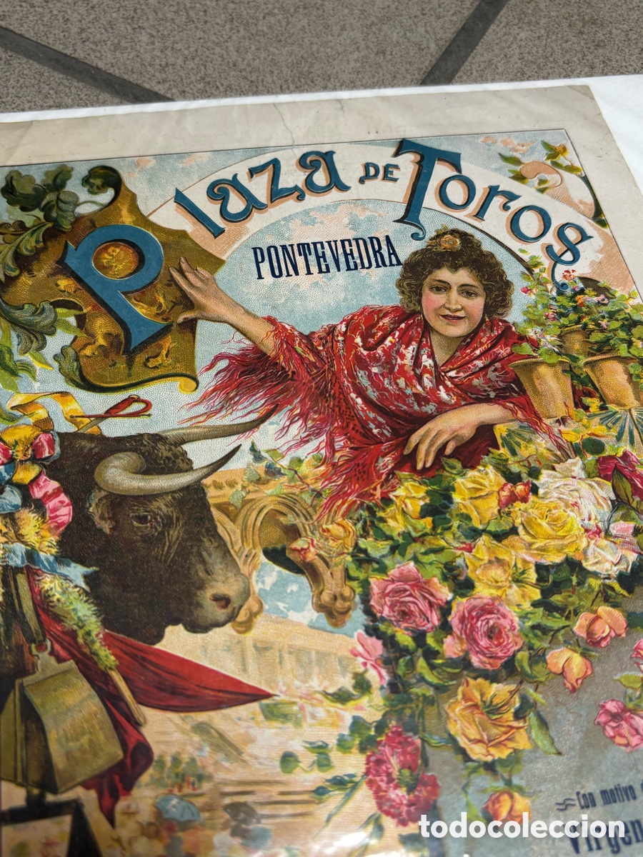 Affissi Tauromachia: CARTEL TOROS 1909. PONTEVEDRA, FIESTAS DE LA VIRGEN PEREGRINA. 50X22 CM APR&Oacute;X