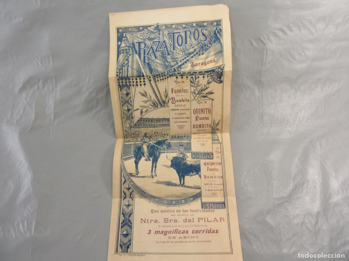 Carteles Toros: Cartel. Plaza de Toros de Zaragoza. Fiestas del Pilar. 1901.