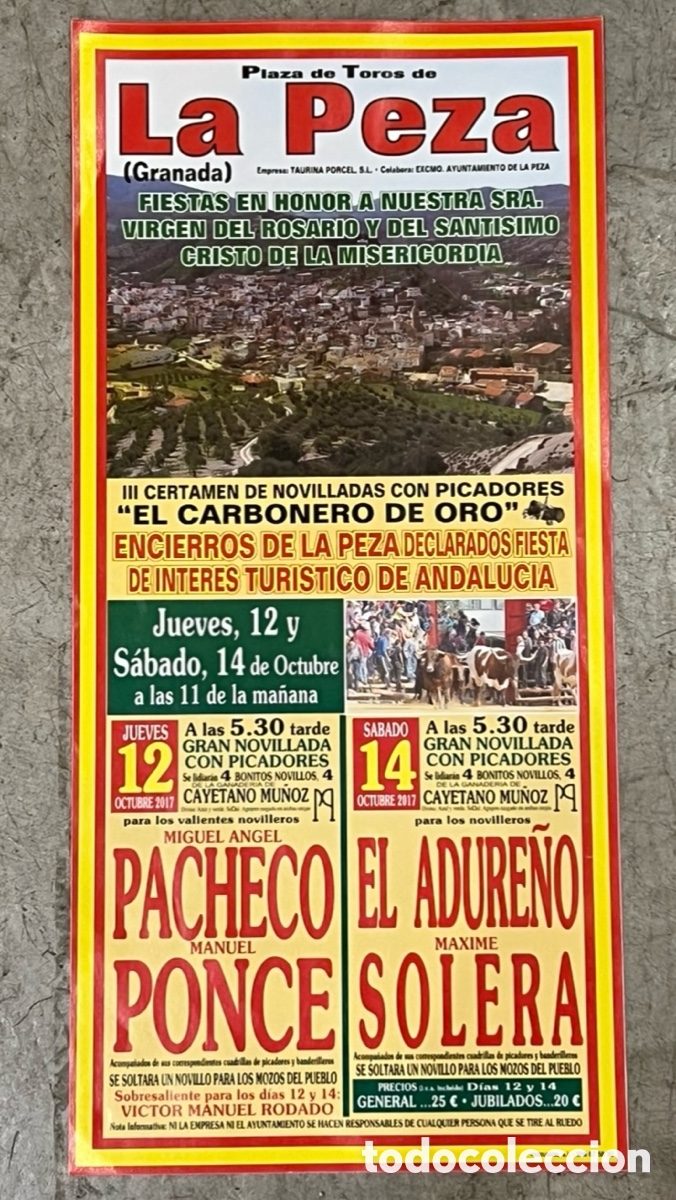 Carteles Toros: Cartel de Toros Peque&ntilde;o. Fiesta en Honor a Nuestra Se&ntilde;ora Virgen del Rosario. La Peza. Granada. 2017