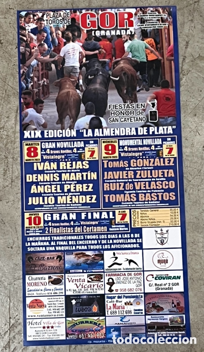 Carteles Toros: Cartel de Toros. Peque&ntilde;o. Fiesta en Honor de San Cayetano. Gor. Granada. 2023.