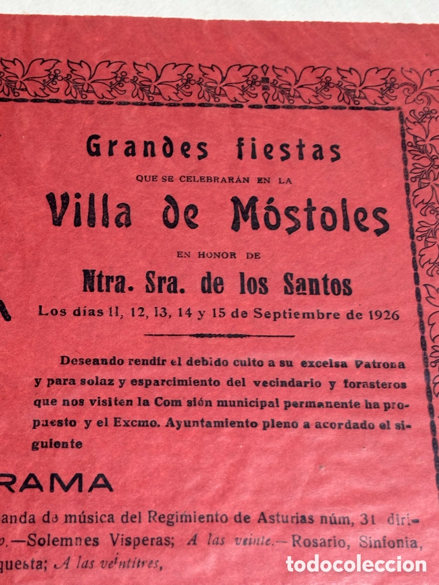 Plakate Stiere: CARTEL TOROS M&Oacute;STOLES 1926 GRANDES FIESTAS NTRA SRA SANTOS. 44X22 CM APR&Oacute;X
