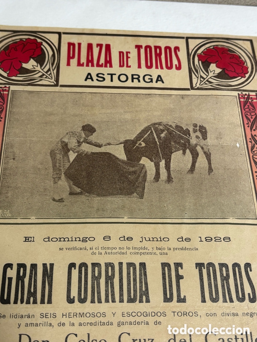 Carteles Toros: CARTEL TOROS ASTORGA 1926. MARCIAL LALANDA. 43X21 CM APR&Oacute;X