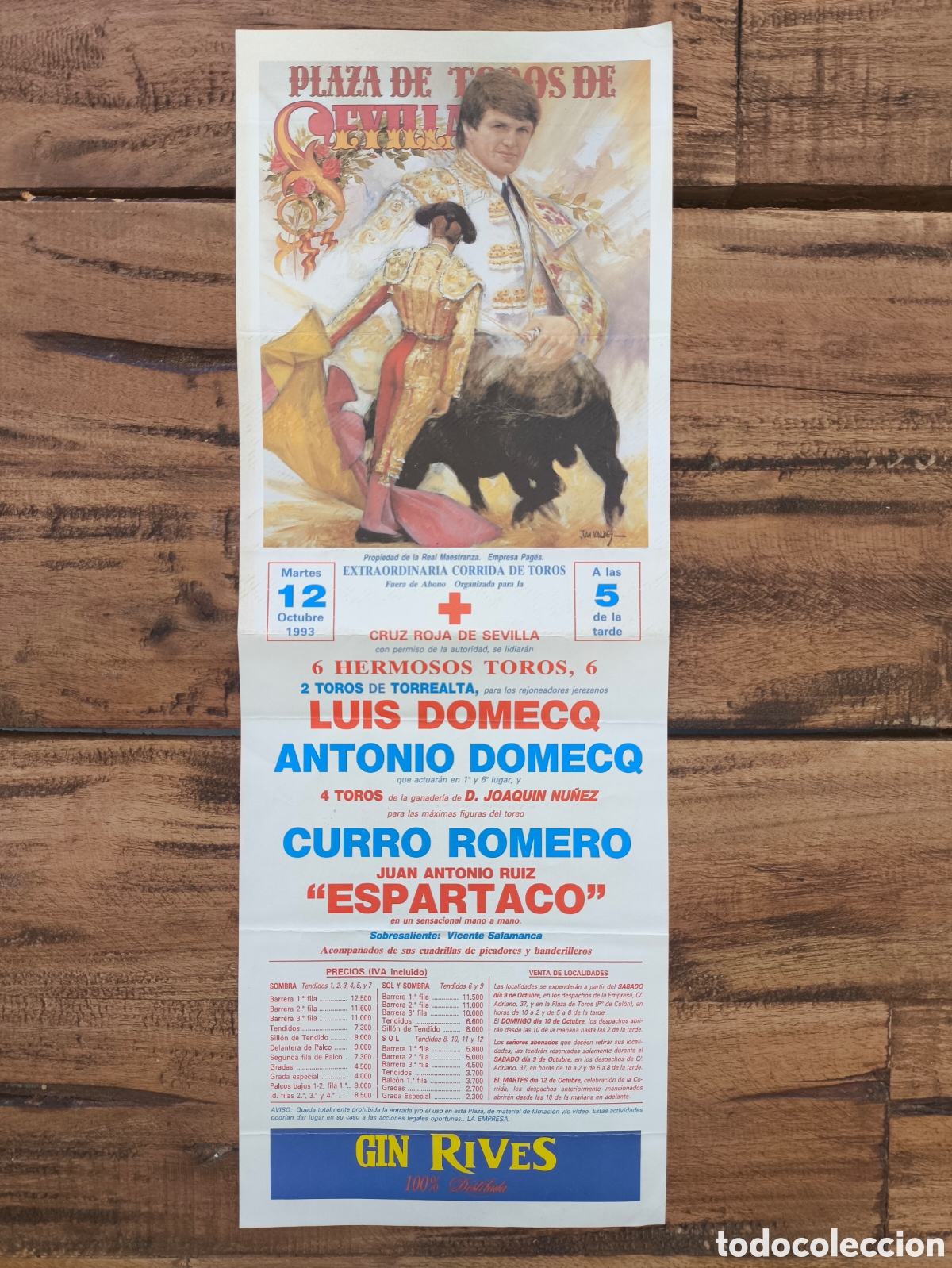 Carteles Toros: Cartel Plaza de Toros de Sevilla Extraordinaria Corrida Cruz Roja de Sevilla 12 Octubre 1993 45x16