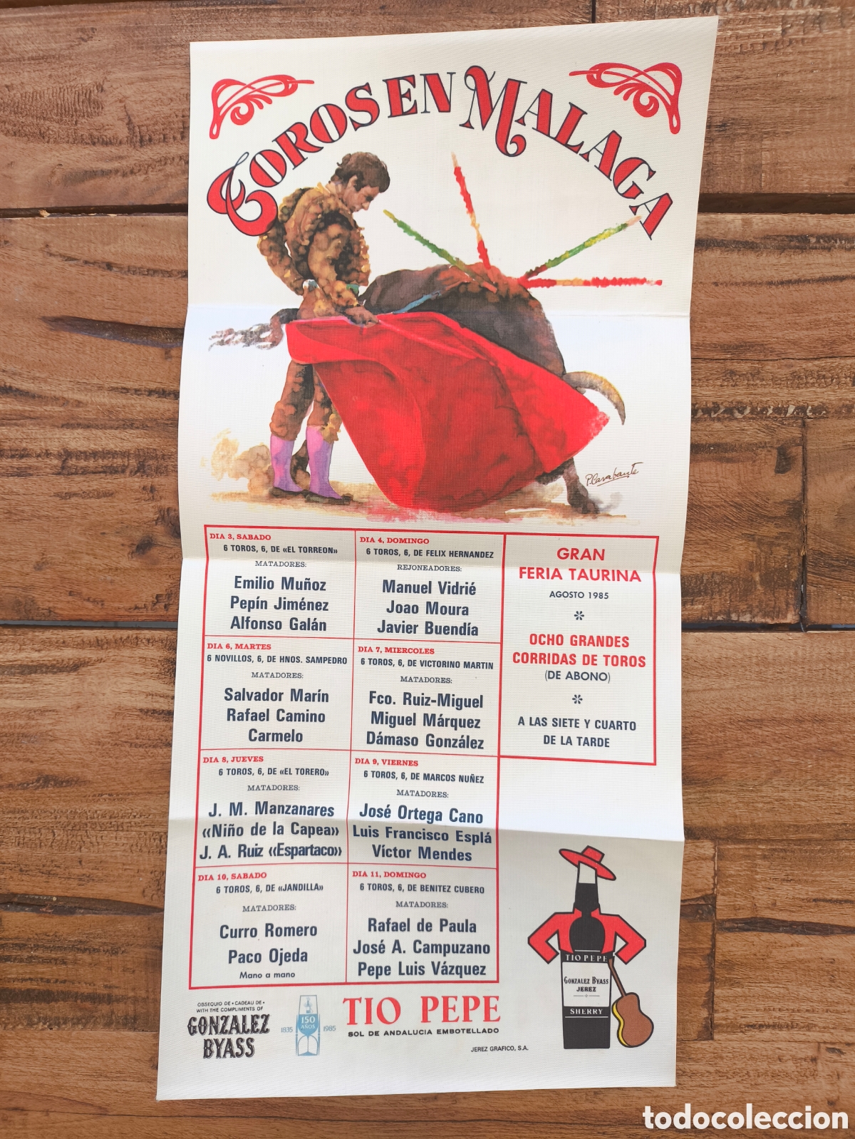 Carteles Toros: Cartel Seda Plaza de Toros de M&aacute;laga Gran Feria Taurina Agosto 1985 49x24 cm