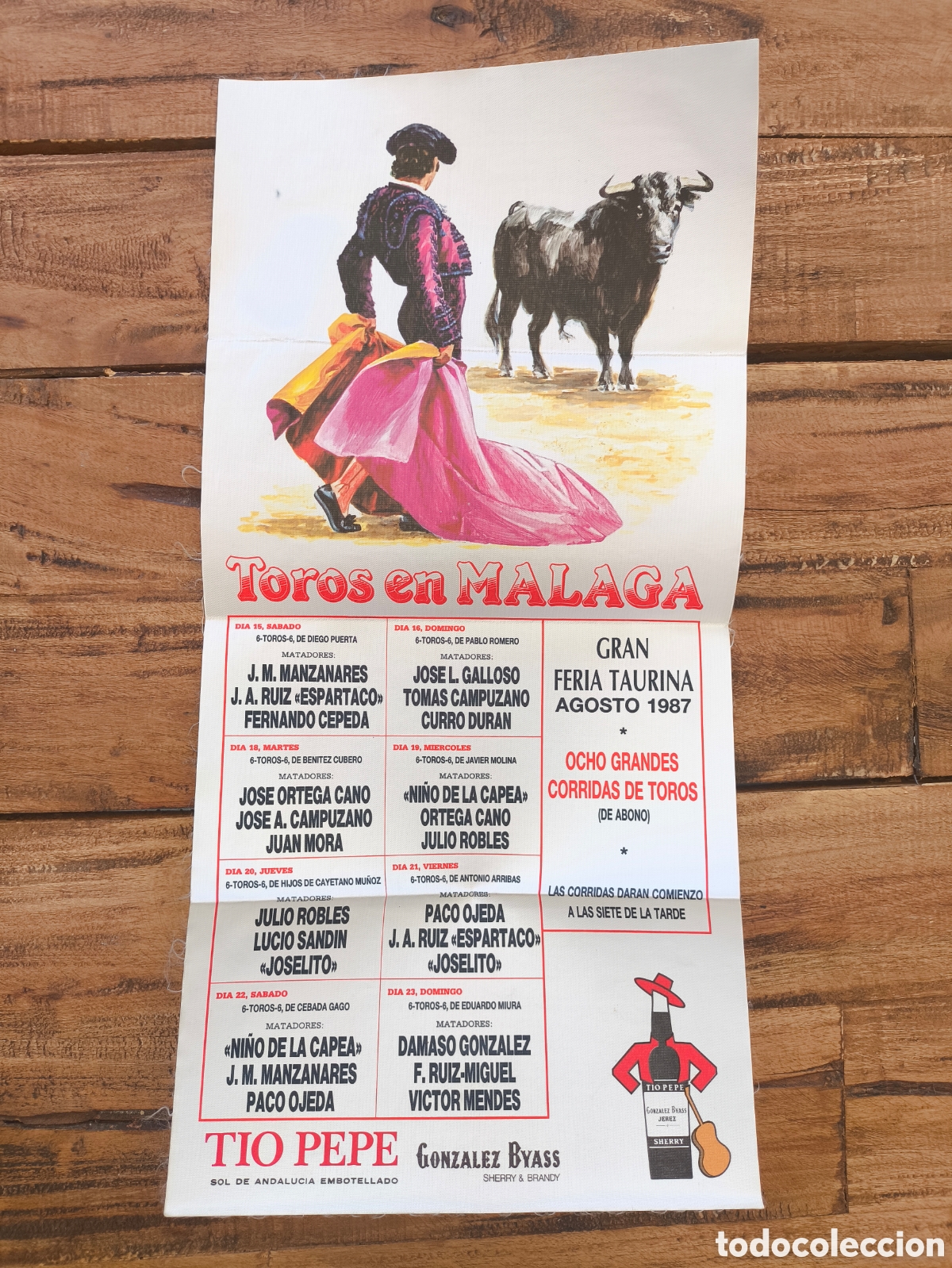 Carteles Toros: Cartel Seda Plaza de Toros de M&aacute;laga Gran Feria Taurina Agosto 1987 49x24 cm