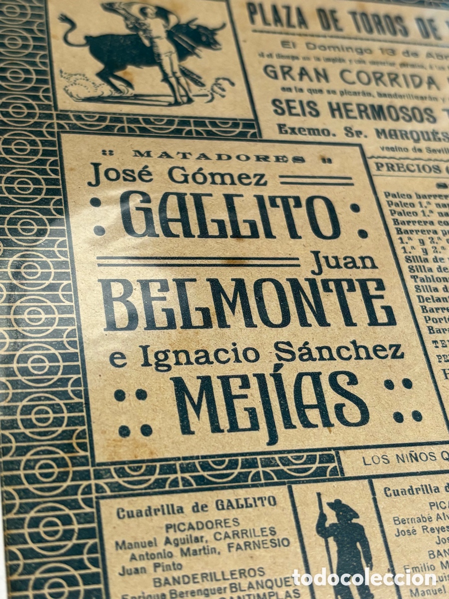 Carteles Toros: CARTEL TOROS VALENCIA 1919. GALLITO, BELMONTE E IGNACIO S&Aacute;NCHEZ MEJ&Iacute;AS. PEQUE&Ntilde;O, 21X14,50 CM APR&Oacute;X.