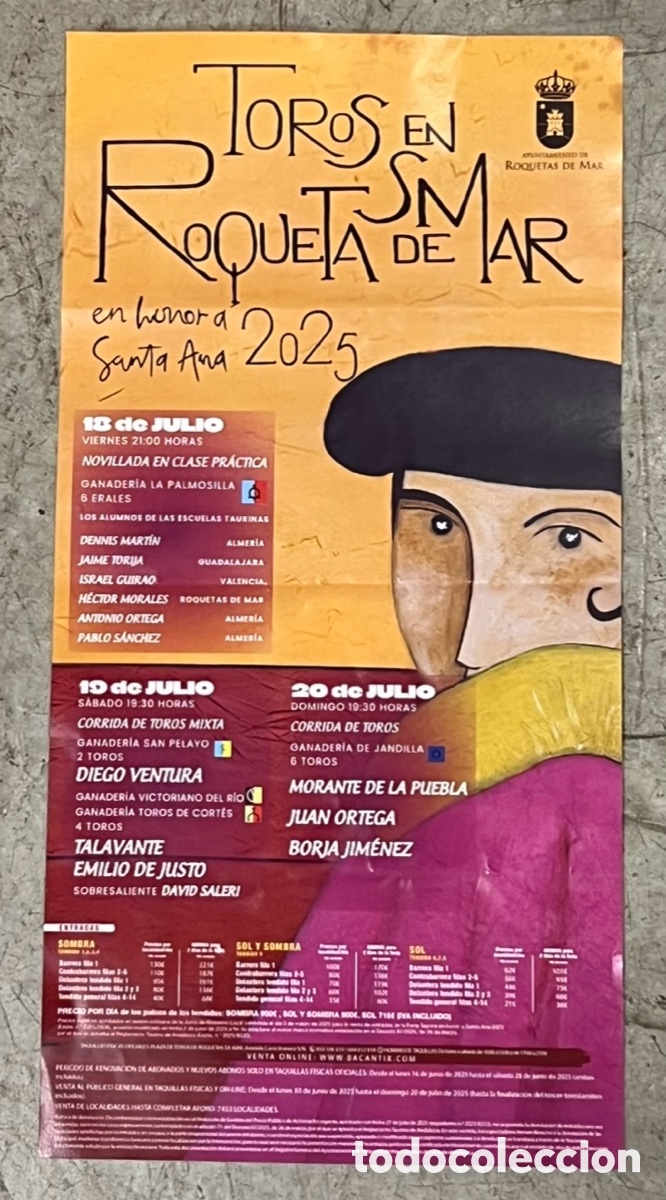 Carteles Toros: Cartel de Toros peque&ntilde;o. Toros en Roquetas de Mar. Almer&iacute;a. 2025.