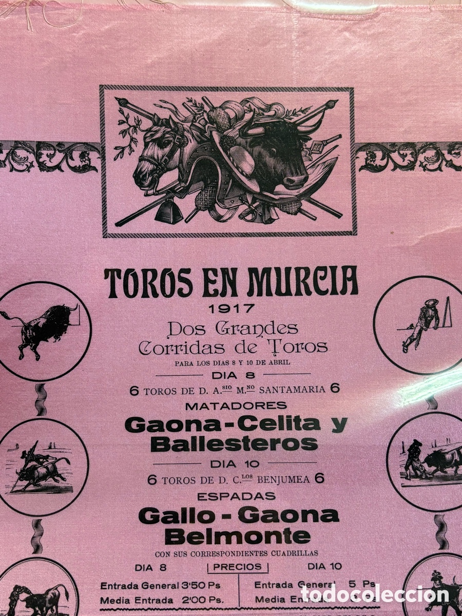 Carteles Toros: CARTEL TOROS SEDA MURCIA 1917. Gaona, Celita, Ballesteros, Gallo y Belmonte. 42X30 CM APR&Oacute;X.