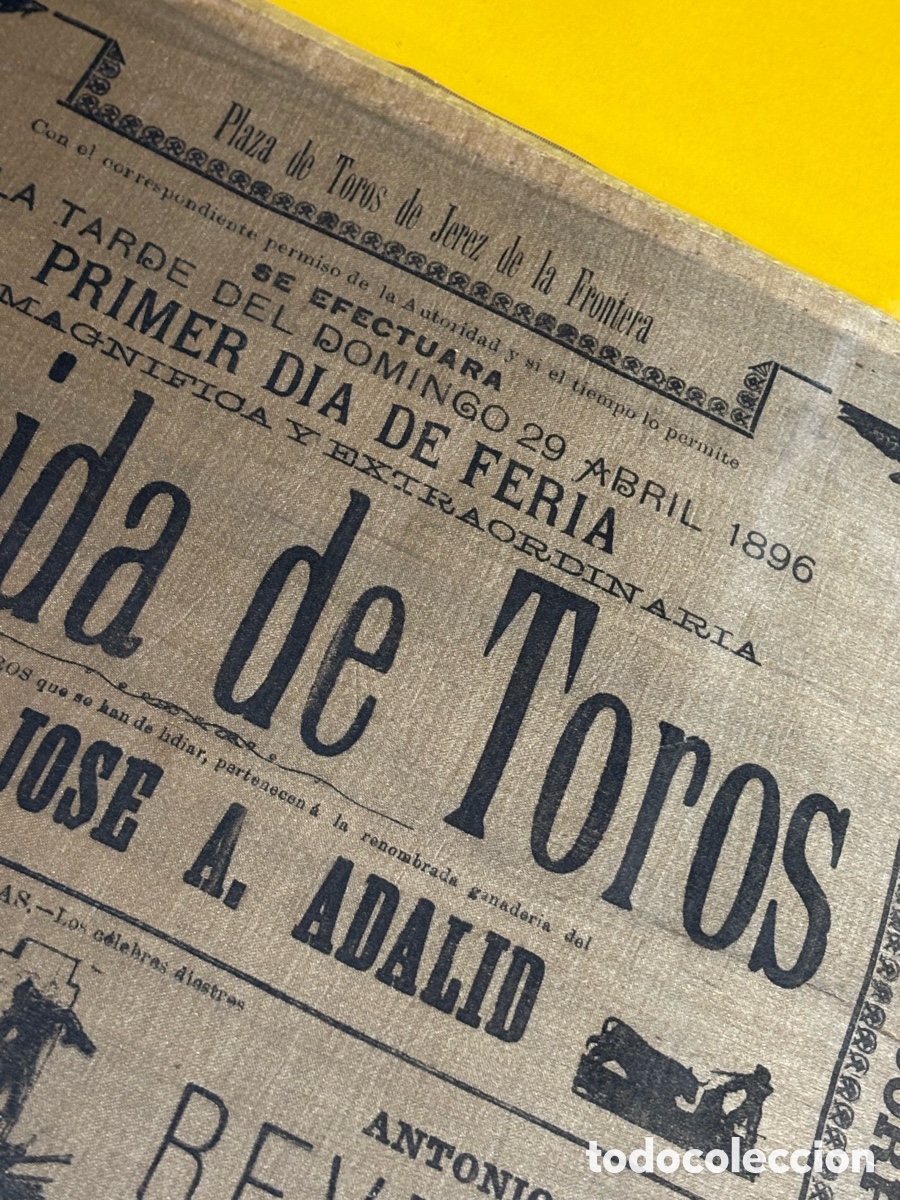Carteles Toros: CARTEL TOROS SEDA JEREZ DE LA FRONTERA 1896. GUERRITA, REVERTE. 45X30 CM APR&Oacute;X.