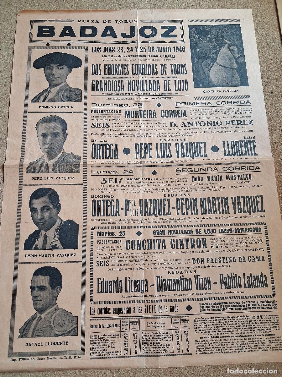 Carteles Toros: Cartel de toros. Badajoz. 23 a 25 junio 1946. Dos corridas y una novillada.