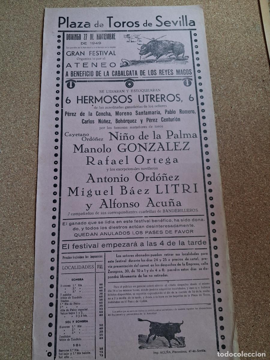 Carteles Toros: Cartel de toros. Sevilla. 27 noviembre 1949. Gran Festival organizado por el Ateneo.