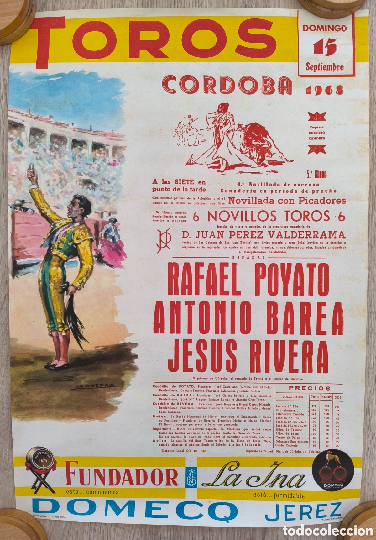 Cartazes Touros: RW CARTEL PLAZA TOROS CORDOBA 1968 EL CORDOBES ZURITO TORTOSA SAAVEDRA CT486