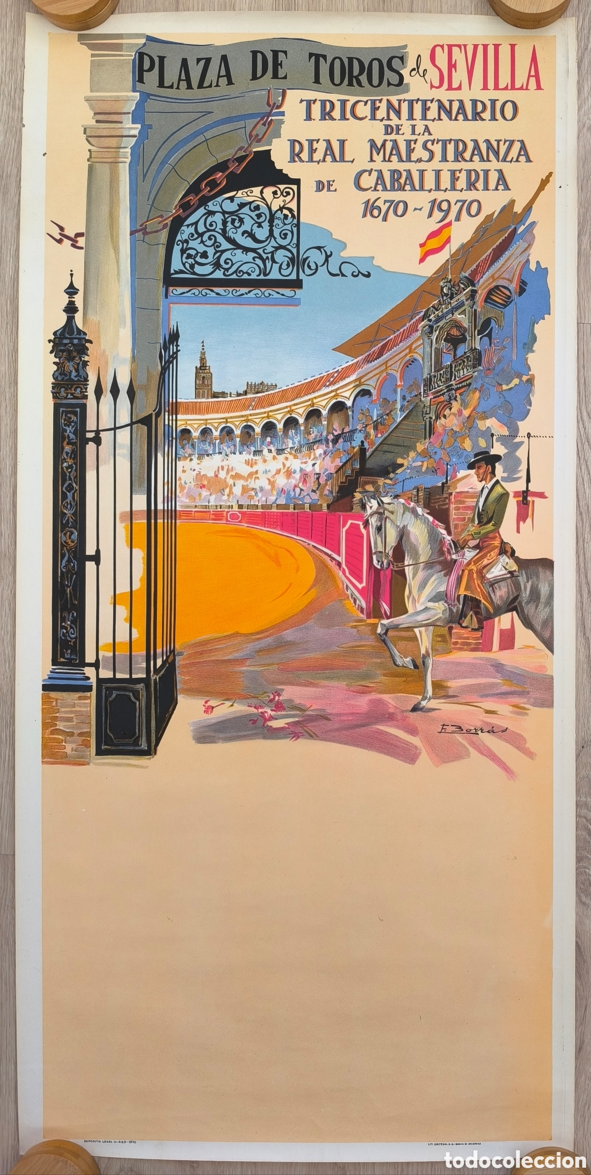 Carteles Toros: RW CARTEL PLAZA TOROS SEVILLA TRICENTENARIO DE LA REAL MAESTRANZA DE CABALLERIA 1670 1970 CT557 RR