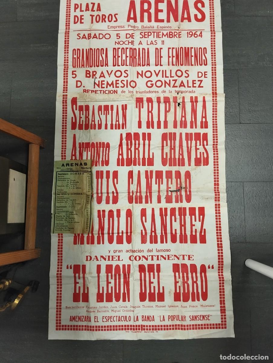 Carteles Toros: CARTEL DE TOROS PARA PARED TAMA&Ntilde;O GIGANTE. PLAZA DE TOROS ARENAS DE BARCELONA. 5/9/1964.