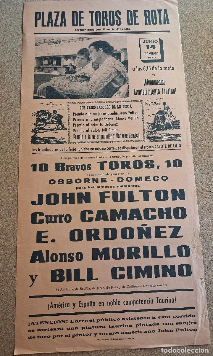 Carteles Toros: Cartel de toros. Rota. 14 junio 1970. Monumental acontecimiento taurino.