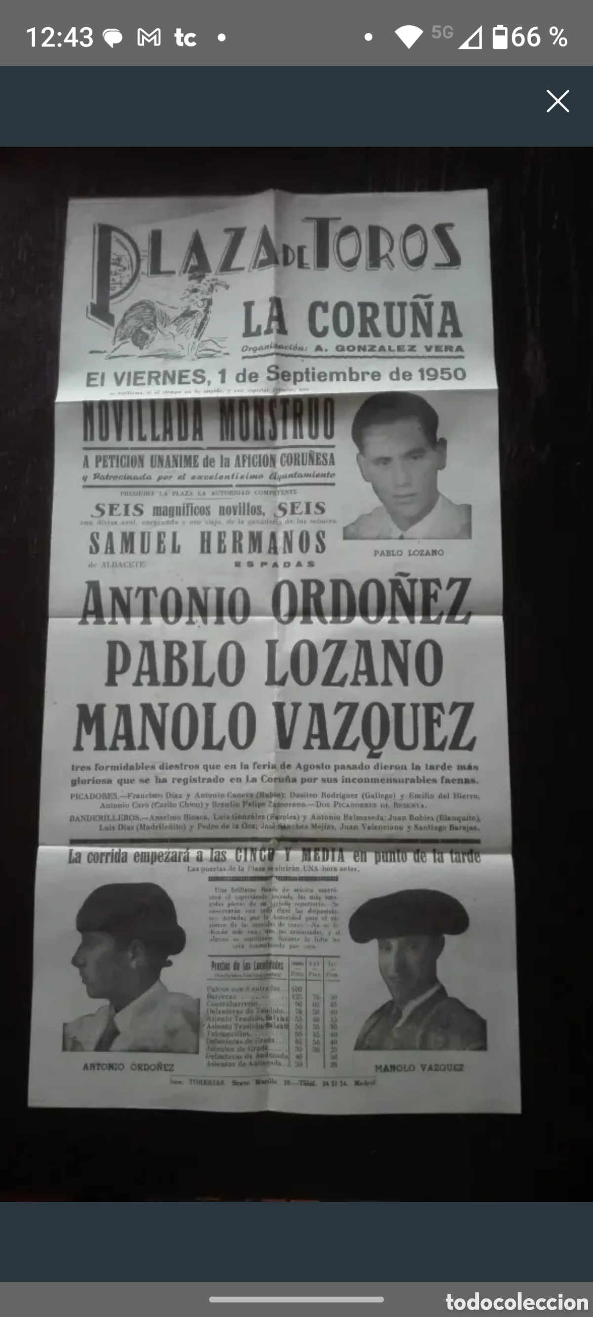 Carteles toros: Cartel de toros a&ntilde;o 1950 - Foto 1