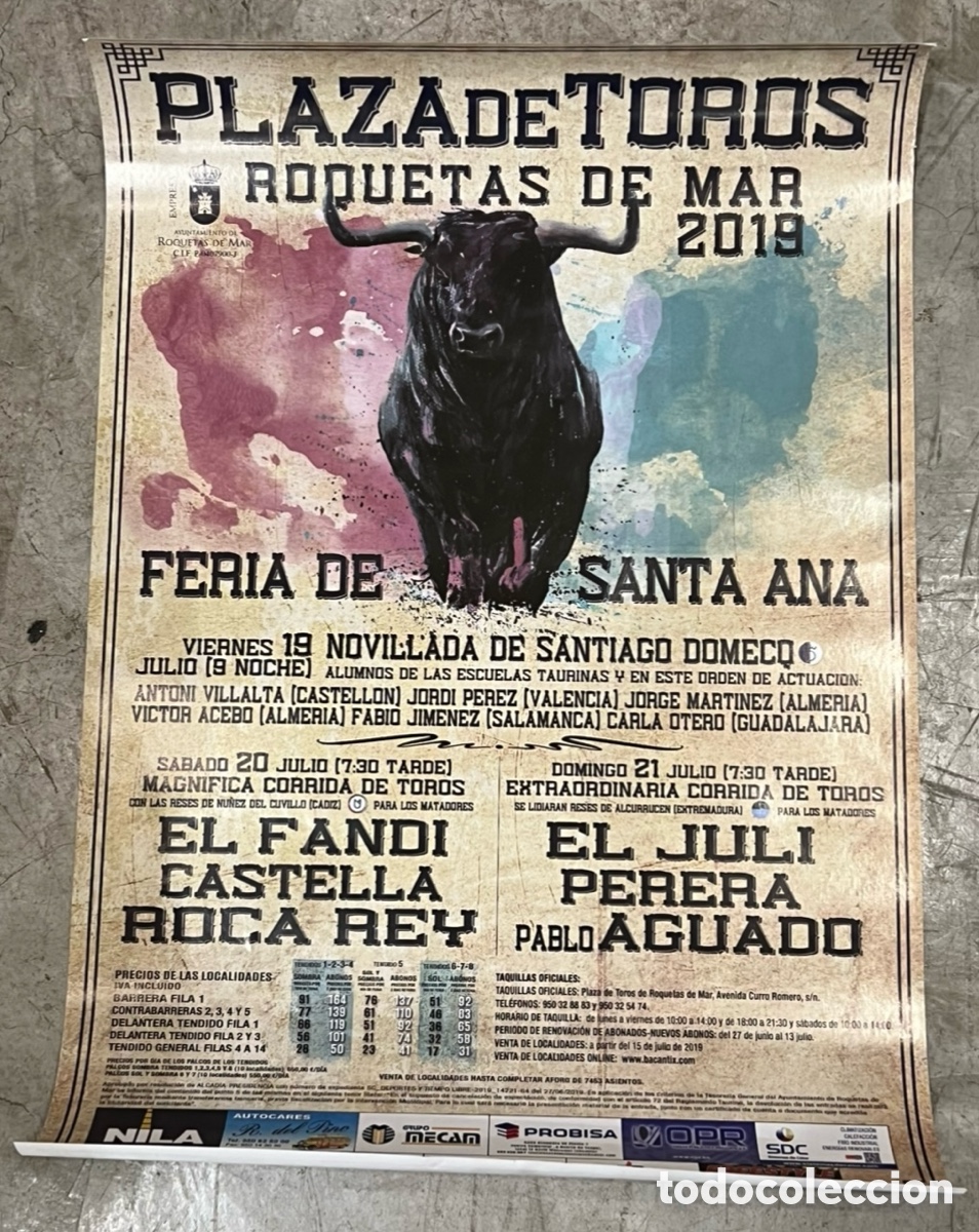 Carteles Toros: Cartel de Toros. Feria de Santa Ana. Roquetas de Mar. Almer&iacute;a. 2019.