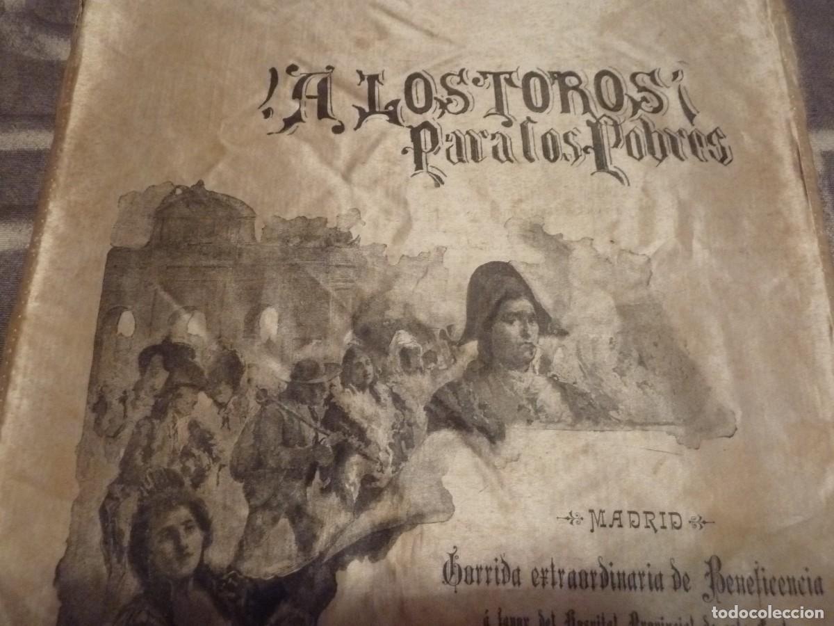 Carteles toros: CARTEL DE TOROS PARA LOS POBRES EN SEDA MADRID 1897 MEDIDAS 54X29 MAZZANTINI- GUERRITA Y REBERTE Y B