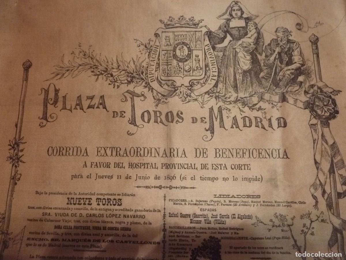 Cartazes Touros: CARTEL DE TOROS MADRID 1896 MEDIDAS 52X37 GUERRITA- EL ALGABE&Ntilde;O-VILLITA