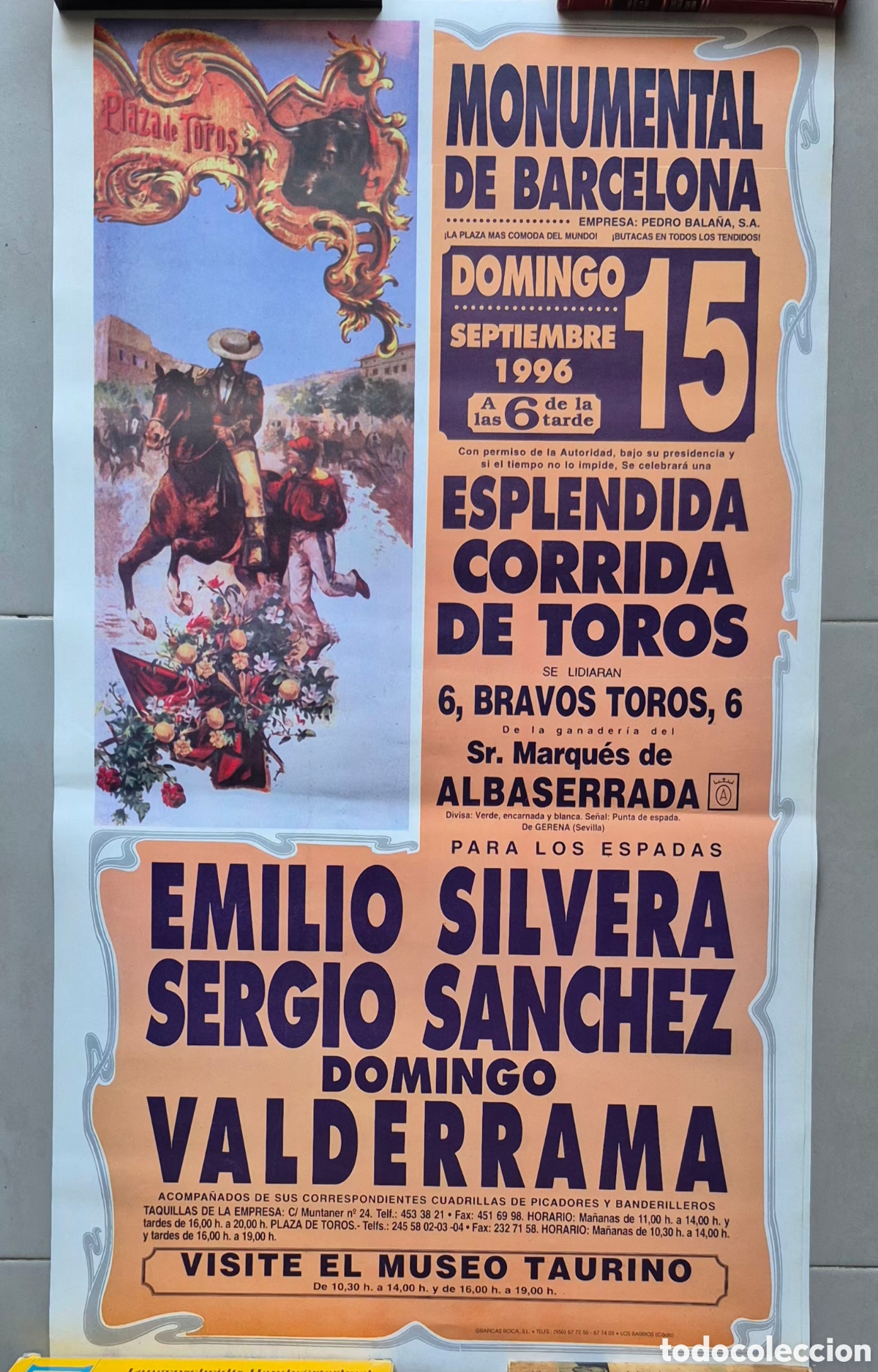 Carteles toros: CARTEL TAURINO DE LA PLAZA MONUMENTAL DE BARCELONA, 15 SEPTIEMBRE 1996