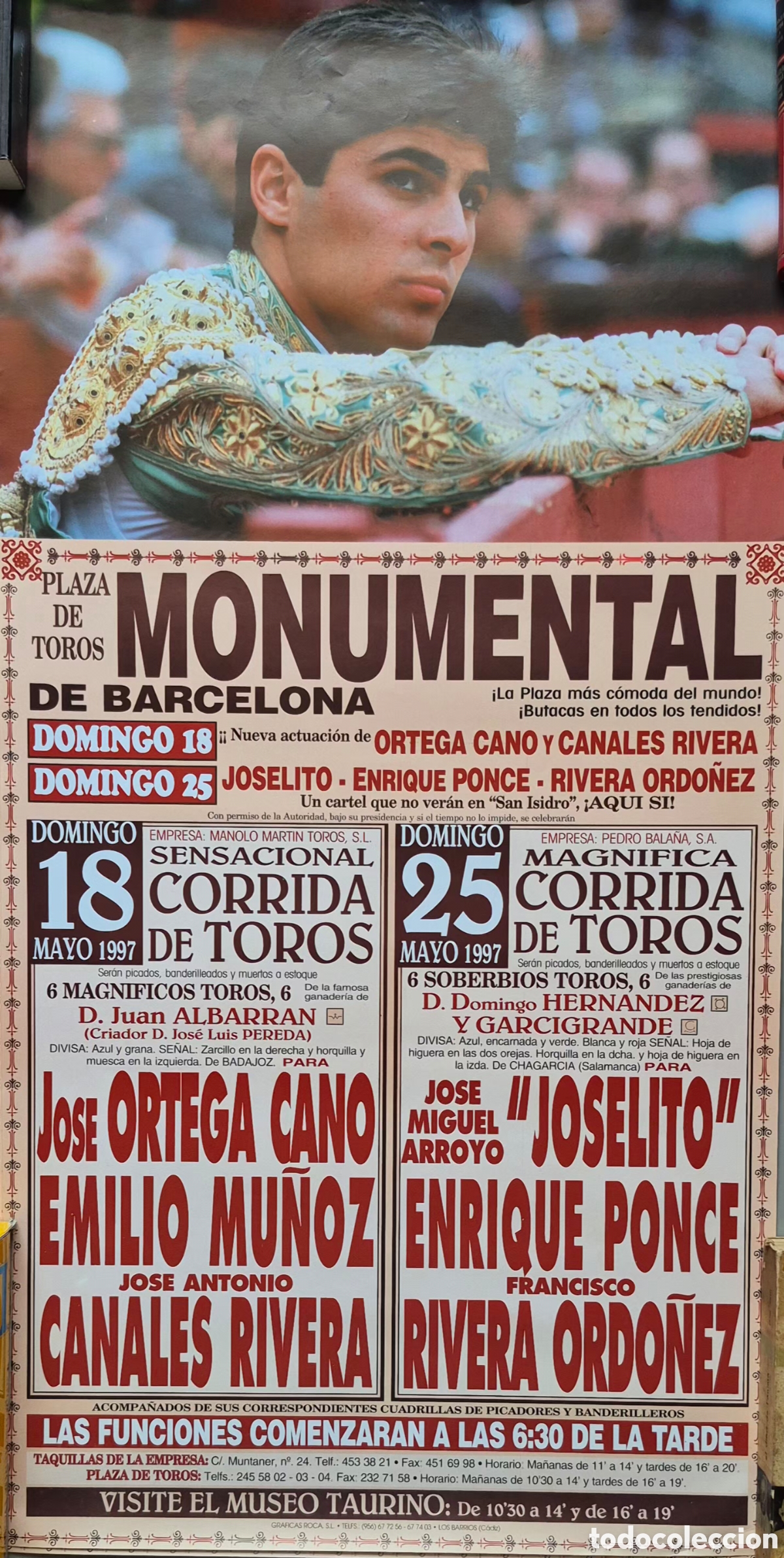 Carteles toros: CARTEL TAURINO DE LA PLAZA MONUMENTAL DE BARCELONA, MAYO 1997