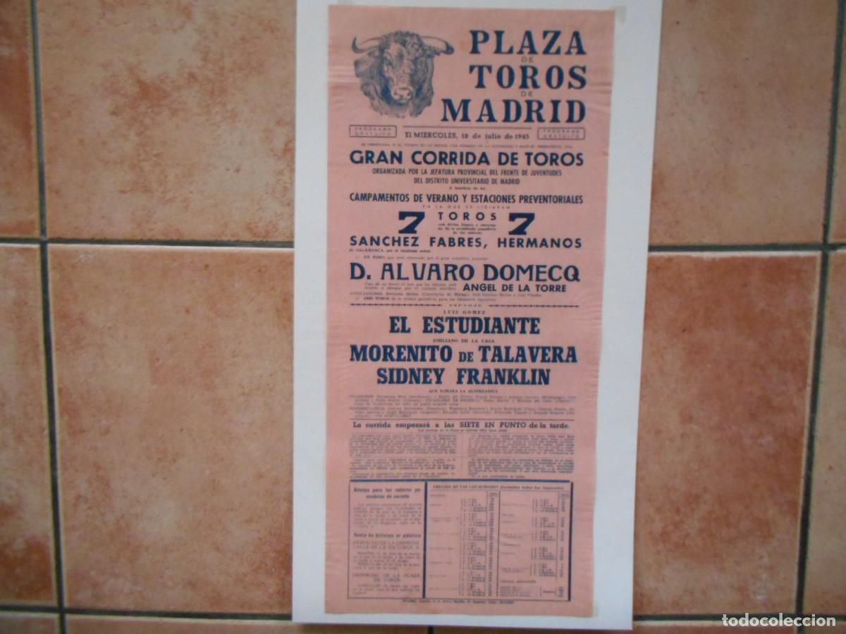 Carteles toros: CARTEL PLAZA DE TOROS DE MADRID 1945