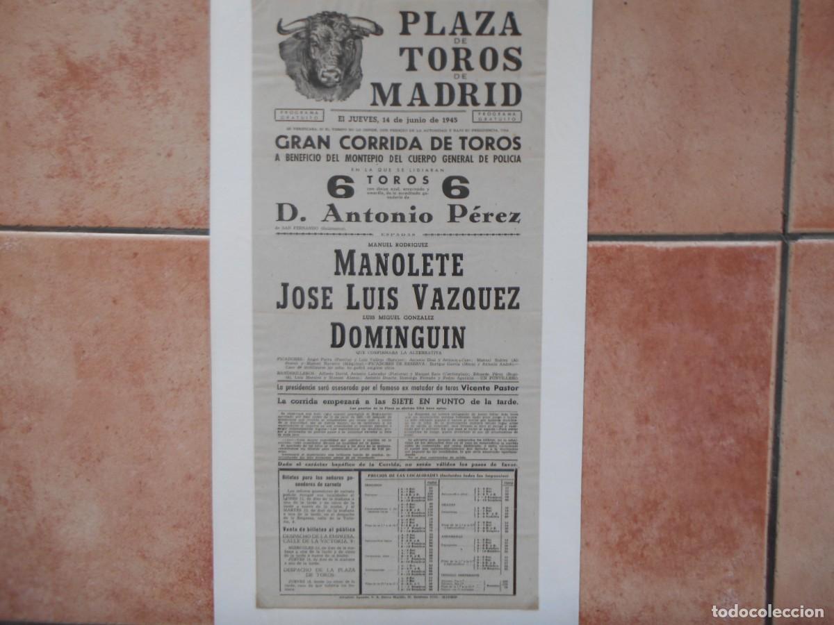 Carteles toros: CARTEL DE TOROS DE MADRID 1945