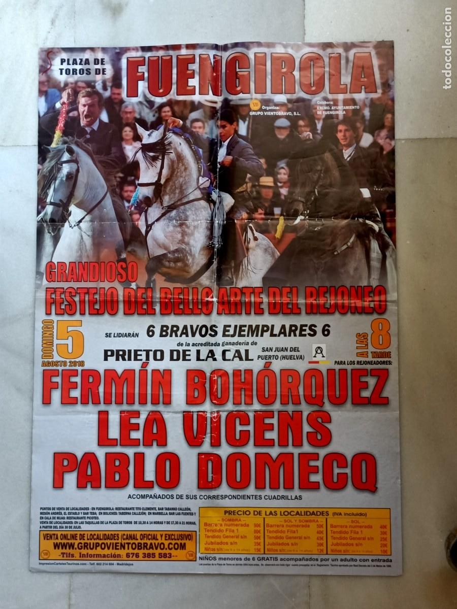 Plakate Stiere: CARTEL PLAZA DE TOROS FUENGIROLA. FERM&Iacute;N BOH&Oacute;RQUEZ, LEA VICENS, PABLO DOMECQ 5/08/2018