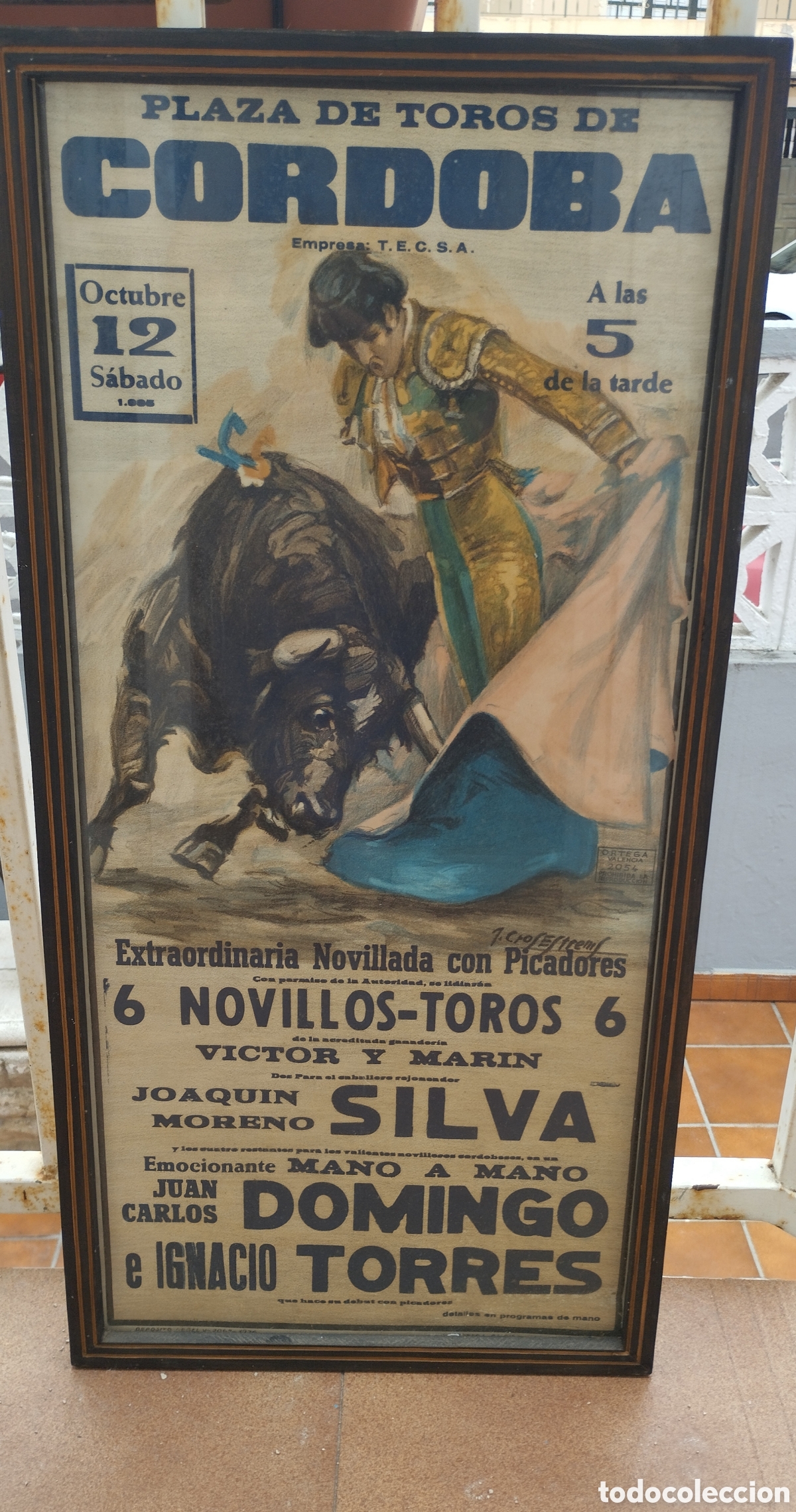 Carteles toros: Cartel enmarcado mano a mano Juan Carlos domingo e Ignacio torres plaza de toros de cordoba