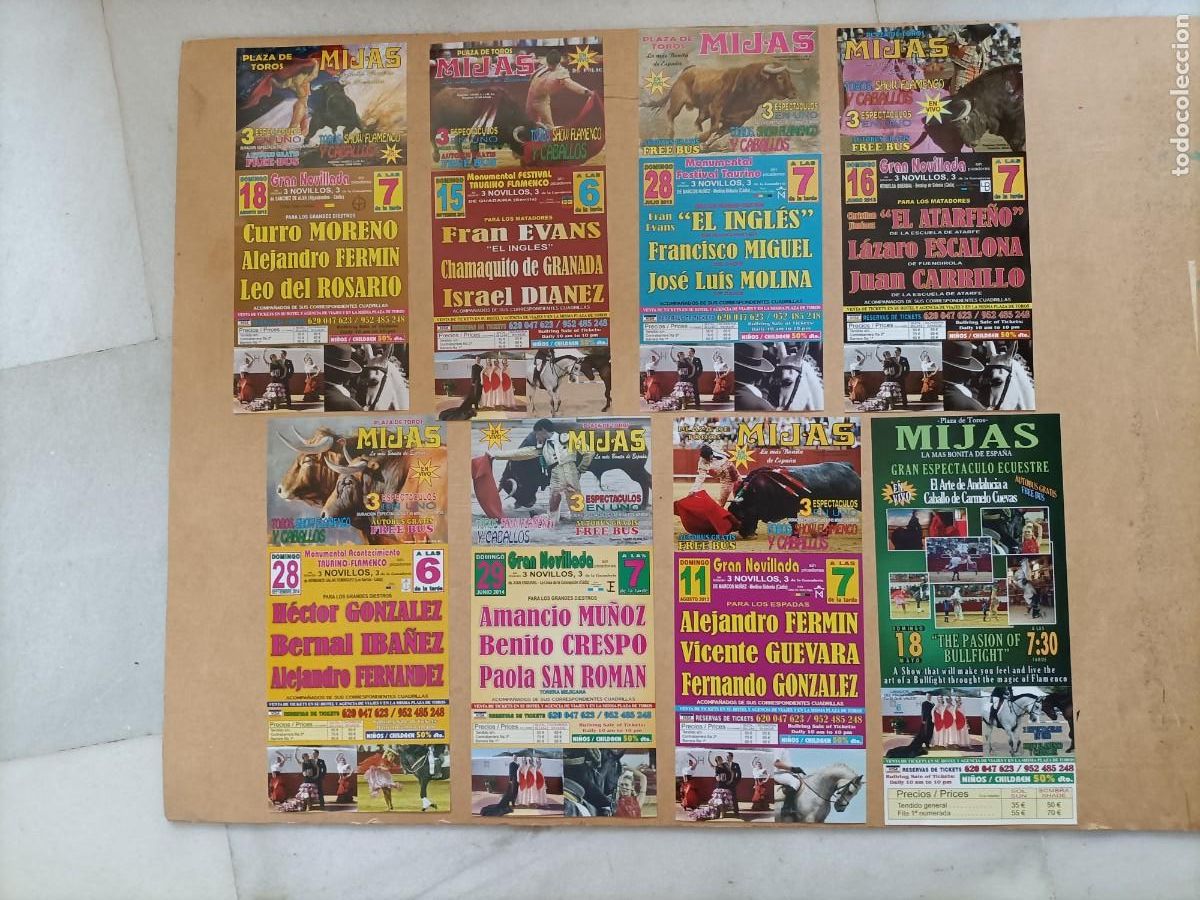 Carteles toros: CARTEL TOROS. LOTE DE 8 DE LAS CORRIDAS DE MIJAS, EN JUNIO JULIO AGOSTO SEPTIEMBRE 2013 Y 2014
