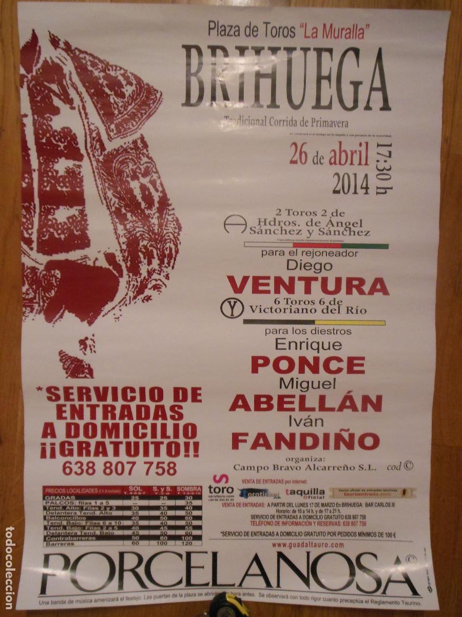 Carteles toros: 2014 CARTEL DE TOROS DE BRIHUEGA GUADALAJARA - ENRIQUE PONCE MIGUEL ABELLAN IVAN FANDI&Ntilde;O VENTURA