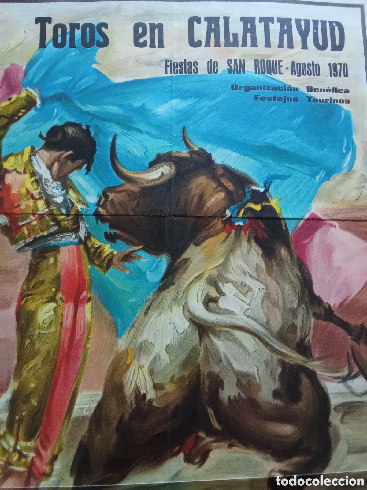 Carteles toros: Calatayud , cartel de toros fiestas de SAN ROQUE , novillada 1970