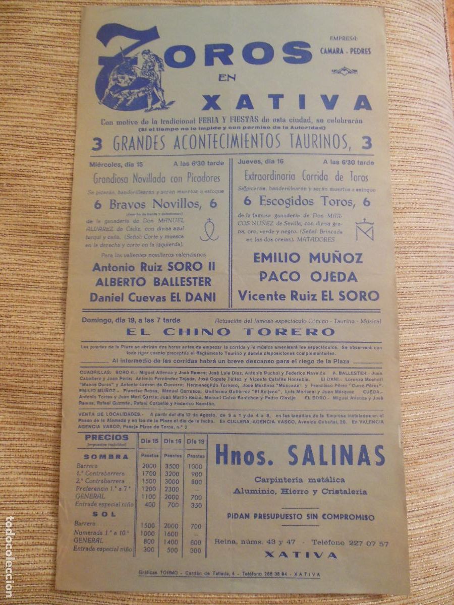 Carteles toros: 1991 ? CARTEL DE TOROS XATIVA VALENCIA SORO PACO OJEDA EL DANI EMILIO MU&Ntilde;OZ BALLESTER