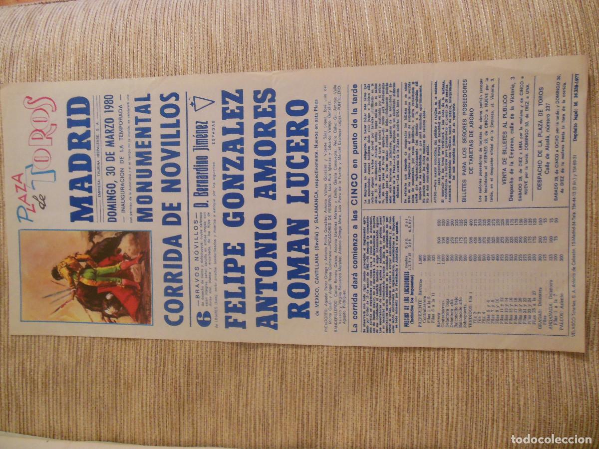 Carteles toros: 1980 CARTEL DE TOROS MADRID - FELIPE GONZALEZ ANTONIO AMORES ROMAN LUCERO