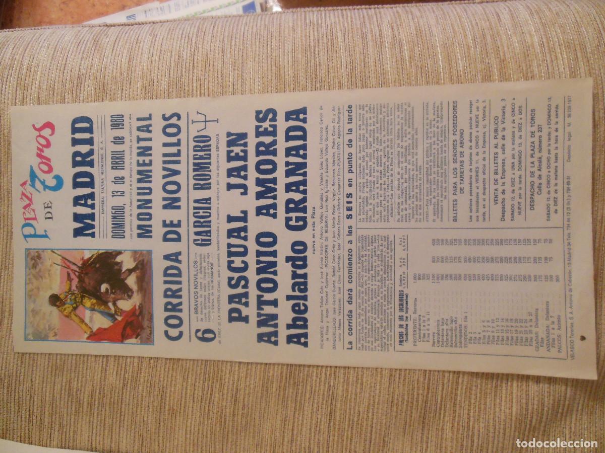 Carteles toros: 1980 CARTEL DE TOROS MADRID - PASCUAL JAEN ANTONIO AMORES ABELARDO GRANADA - DE GARCIA ROMERO