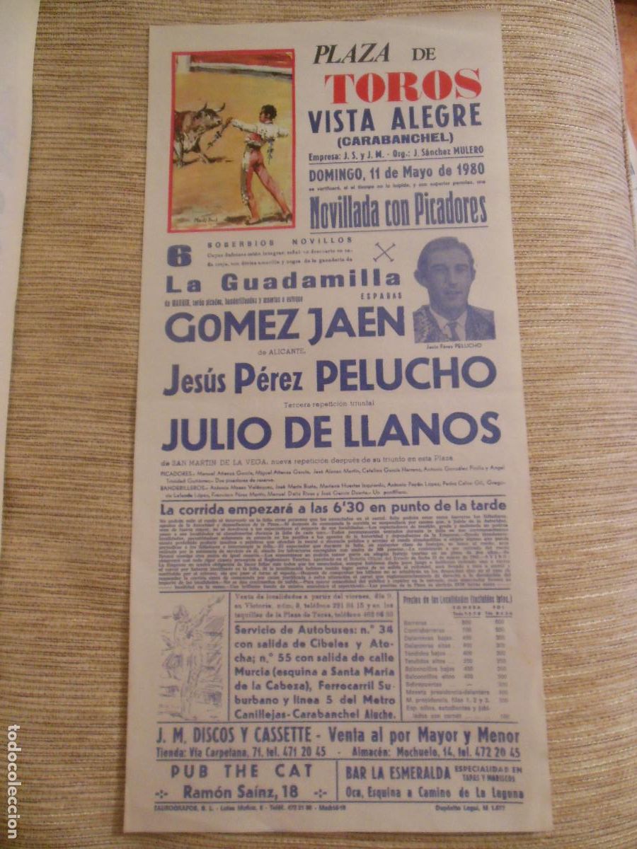 Carteles toros: 1980 CARTEL DE TOROS MADRID - GOMEZ JAEN PELUCHO JULIO DE LLANOS - DE LA GUADAMILLA
